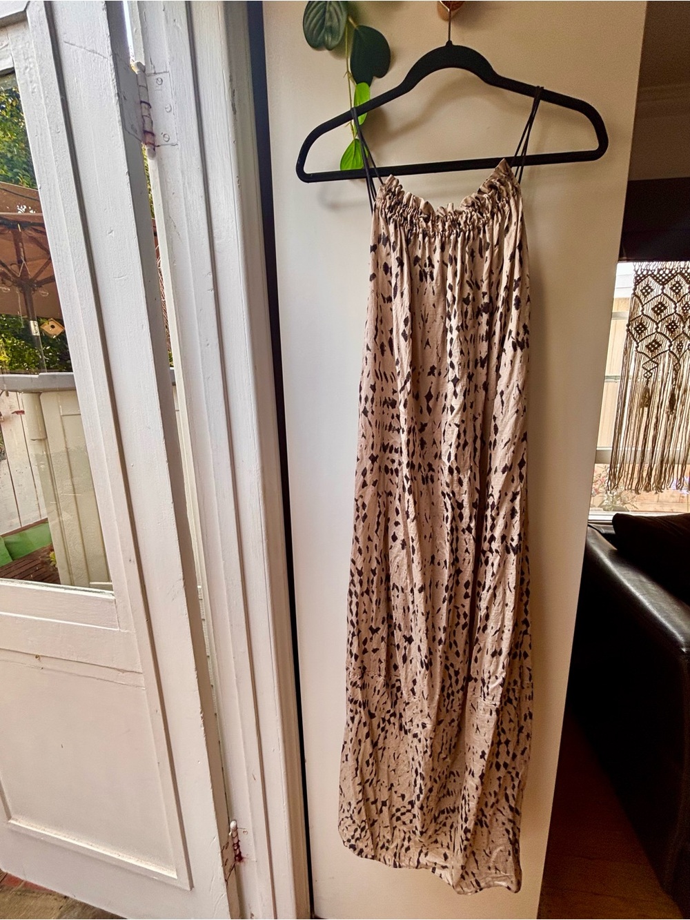 H&M Beige Print Maxi Slip Dress-XS